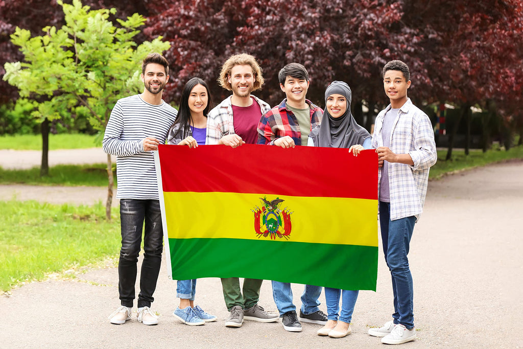 DANF Bolivia Flag 3x5 Ft Thick Polyester, Fade Resistant, Brass Grommets, Canvas Header, Double Sided Bolivian National Flags 3 X 5 Feet