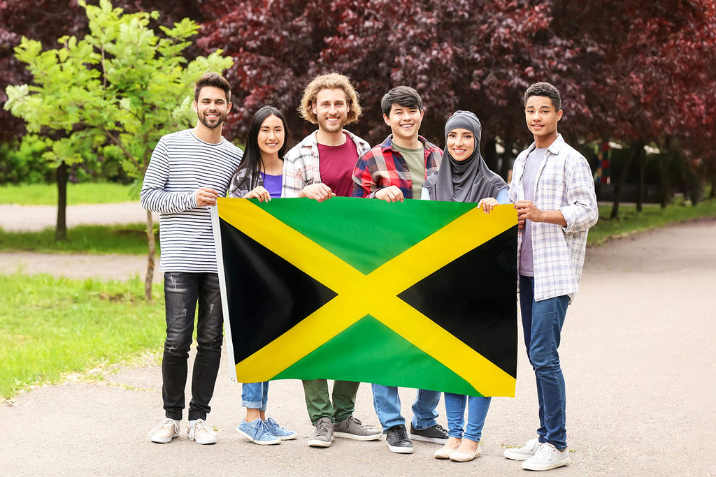 DANF Jamaica Flag 3x5 Ft Thick Polyester, Fade Resistant, Brass Grommets, Canvas Header Jamaican National Flags 3 X 5 Feet