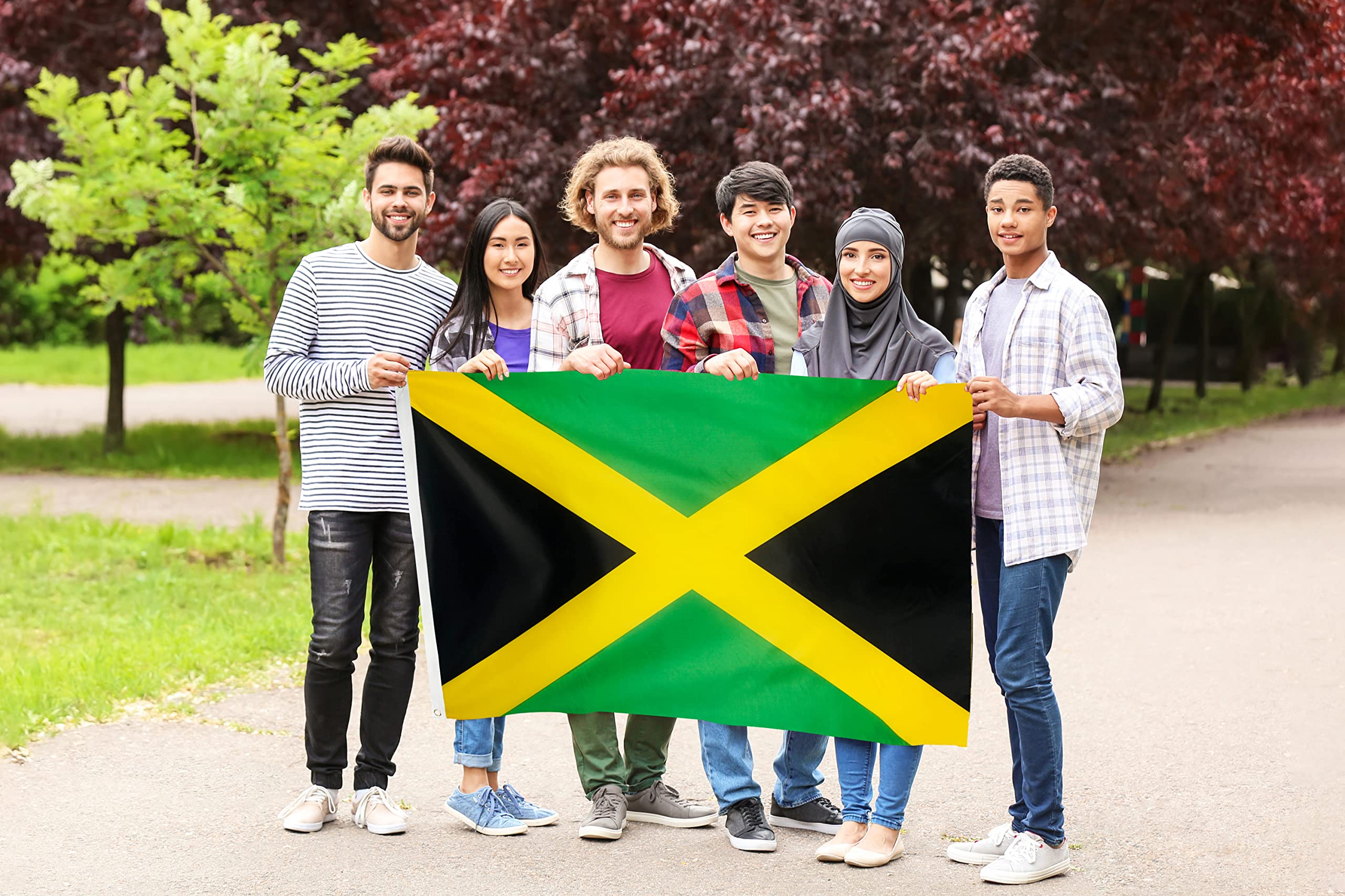 DANF Jamaica Flag 3x5 Ft Thick Polyester, Fade Resistant, Brass Grommets, Canvas Header Jamaican National Flags 3 X 5 Feet