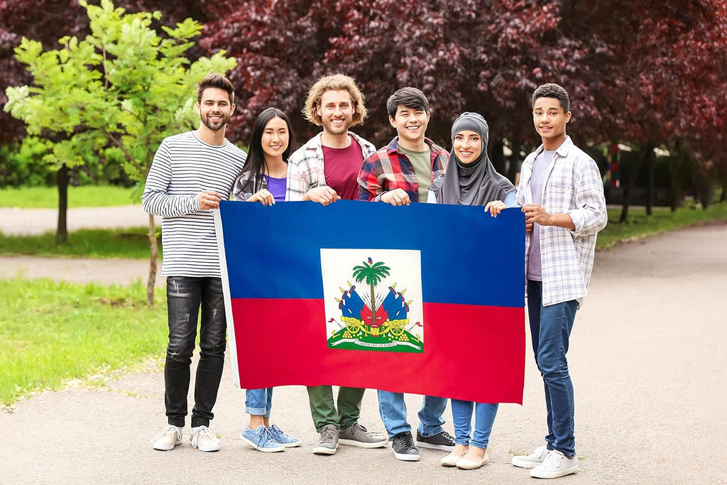 DANF Haiti Flag 3x5 Ft Thick Polyester, Fade Resistant, Brass Grommets, Canvas Header,Double Sided Haitian National Flags 3 X 5 Feet