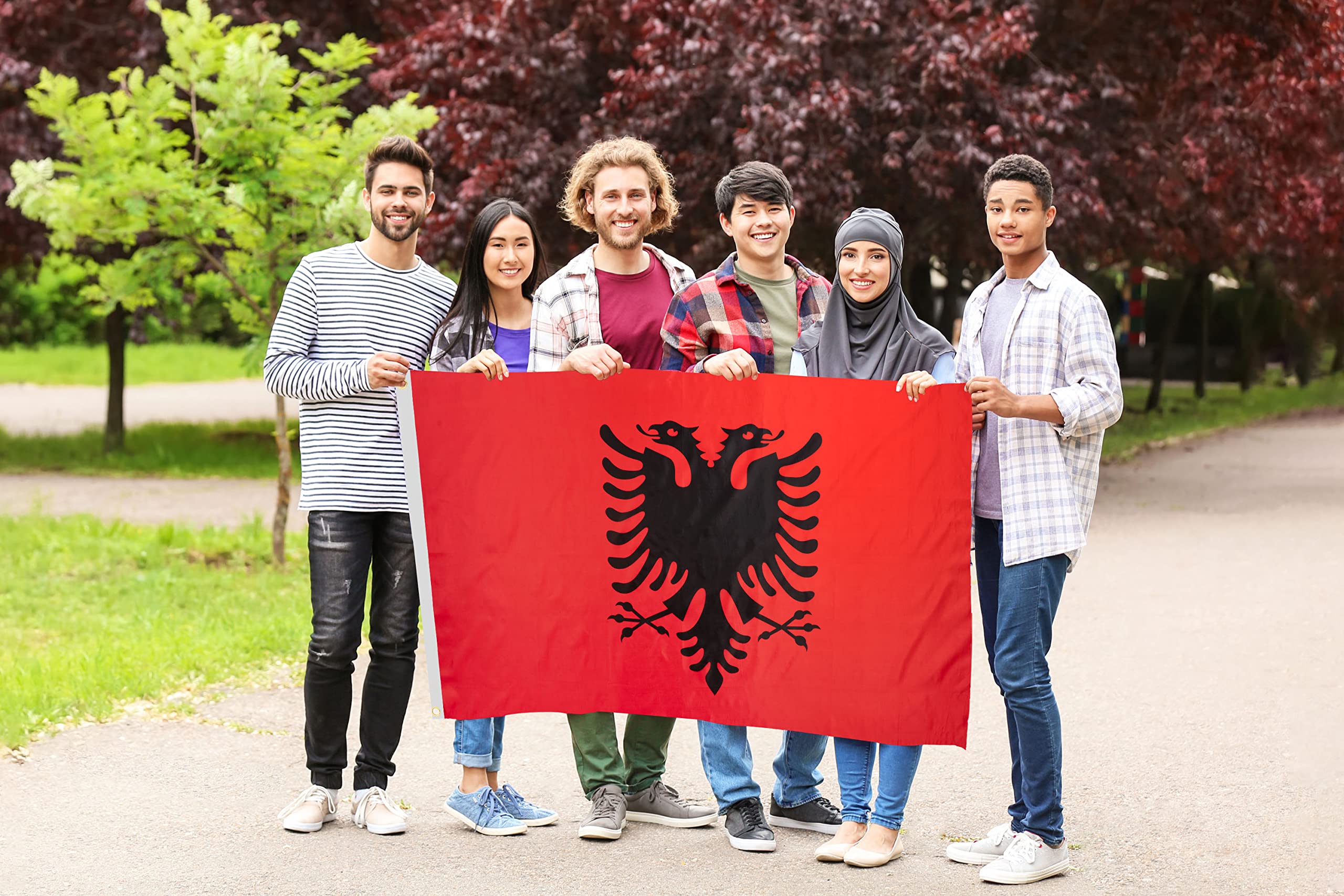 DANF Albania Flag 3x5 Foot Albanian National Flags Polyester with Brass Grommets 3 X 5 Ft