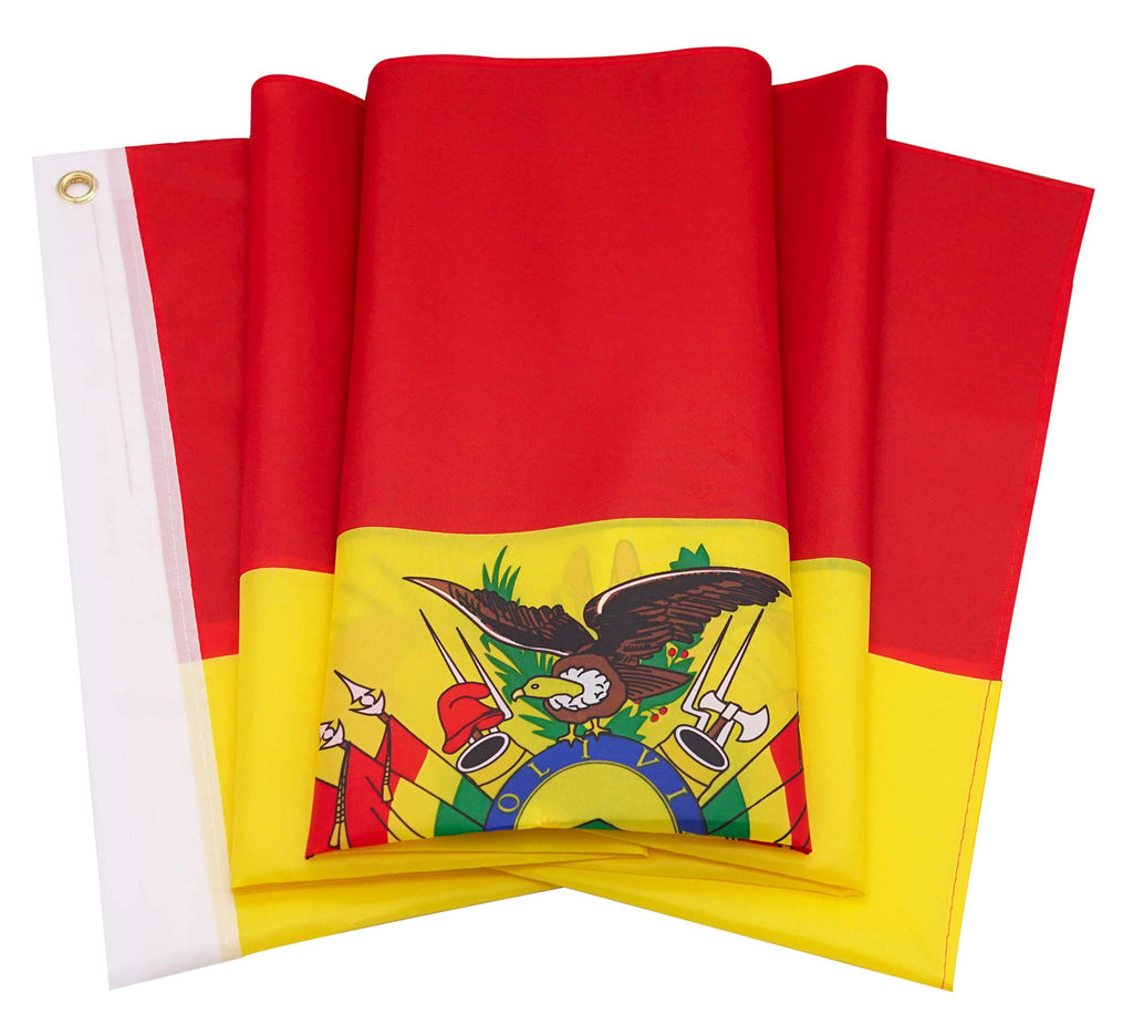 DANF Bolivia Flag 3x5 Ft Thick Polyester, Fade Resistant, Brass Grommets, Canvas Header, Double Sided Bolivian National Flags 3 X 5 Feet