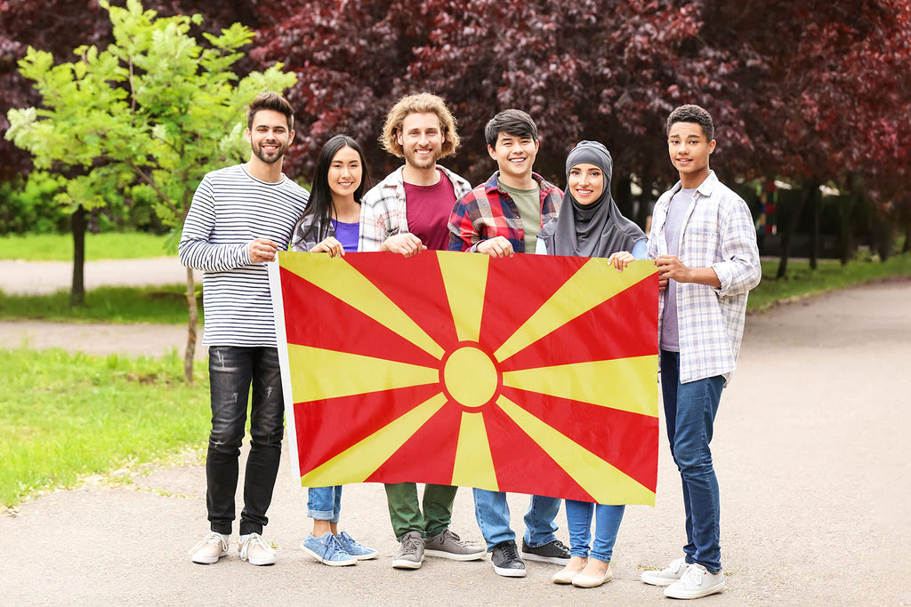 DANF Macedonia Flag 3x5 Ft Thick Polyester, Fade Resistant, Brass Grommets, Canvas Header Macedonian National Flags with 3 X 5 Feet