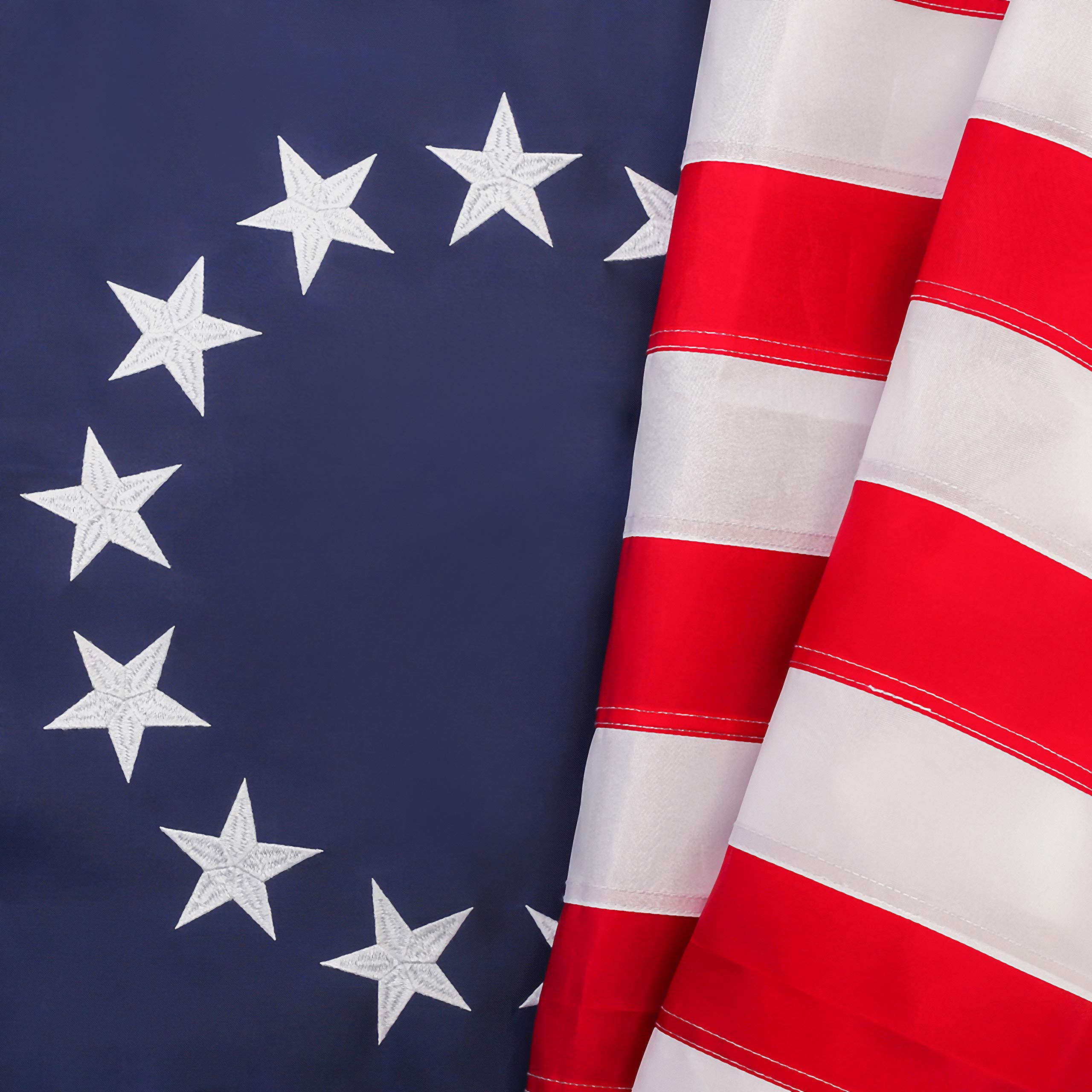 DANF Betsy Ross Flag 3X5 Ft 210D Nylon - Embroidered Stars and Sewn Stripes - UV Protection 13 Stars 3 X 5 Foot Red White and Blue Historical Outdoor Flag