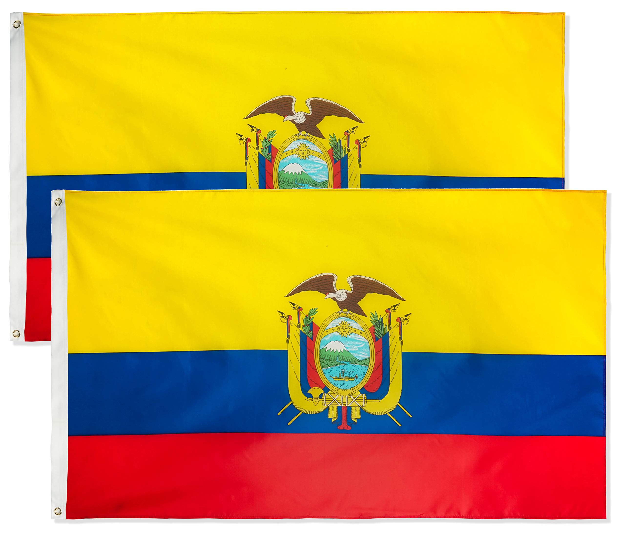 DANF 2 Pack Ecuador Flag 3x5 Foot Polyester Ecuadoran National Flags Polyester with Brass Grommets 3 X 5 Ft