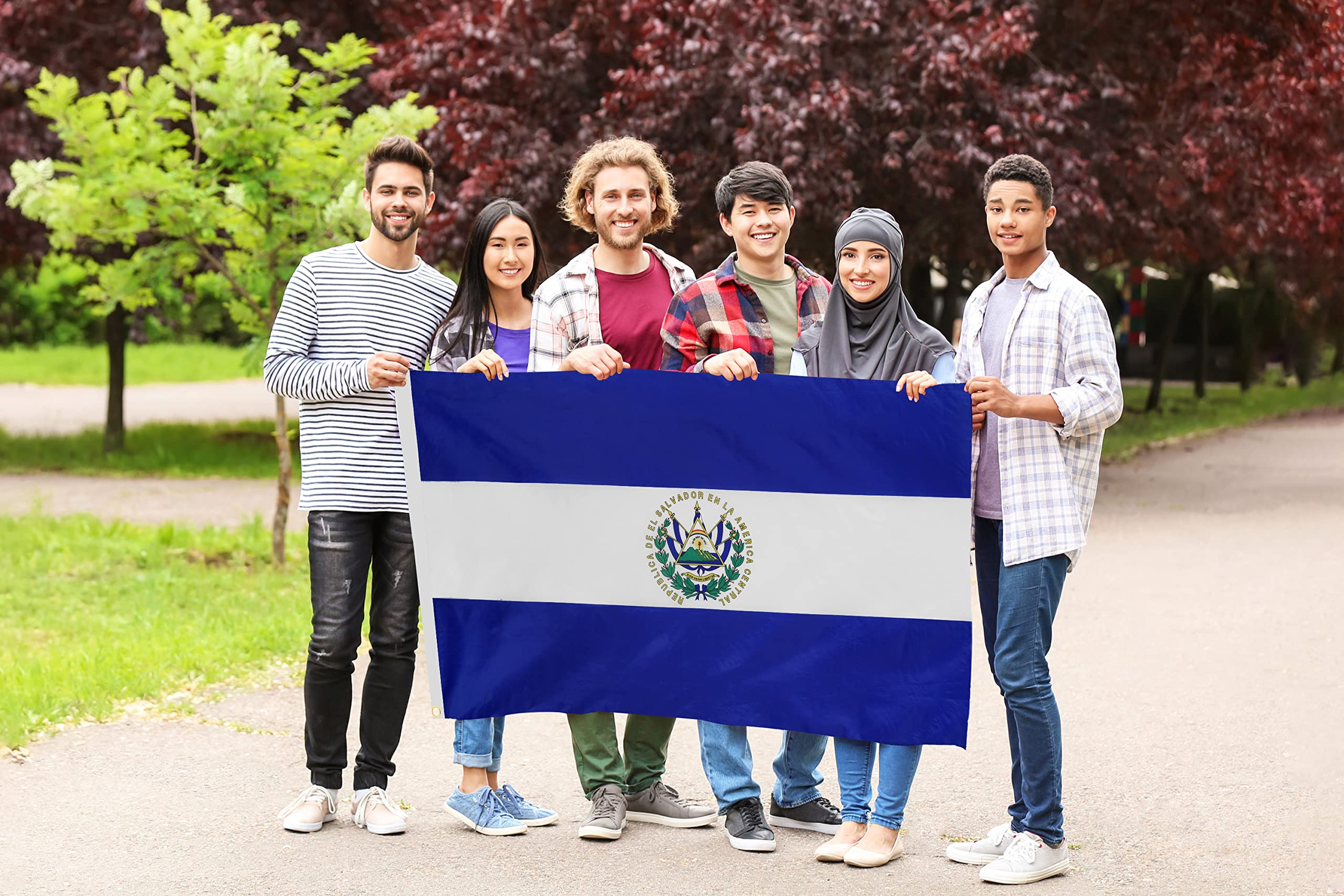 DANF El Salvador Flag 3x5 Ft Thick Polyester, Fade Resistant, Brass Grommets, Canvas Header Salvadoran National Flags with 3 X 5 Feet