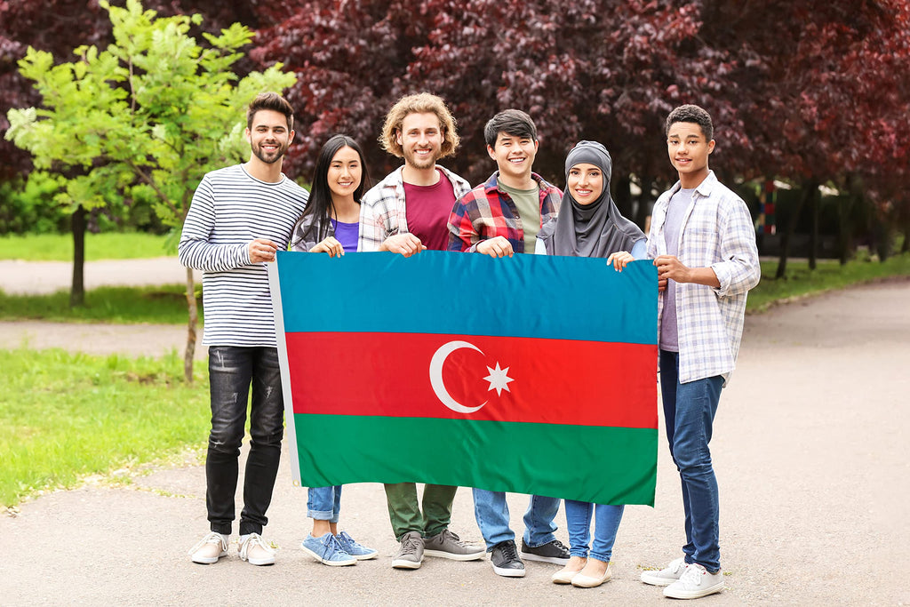 DANF Azerbaijan Flag 3x5 Ft Thick Polyester, Fade Resistant, Brass Grommets, Canvas Header Azerbaijani National Flags with 3 X 5 Feet