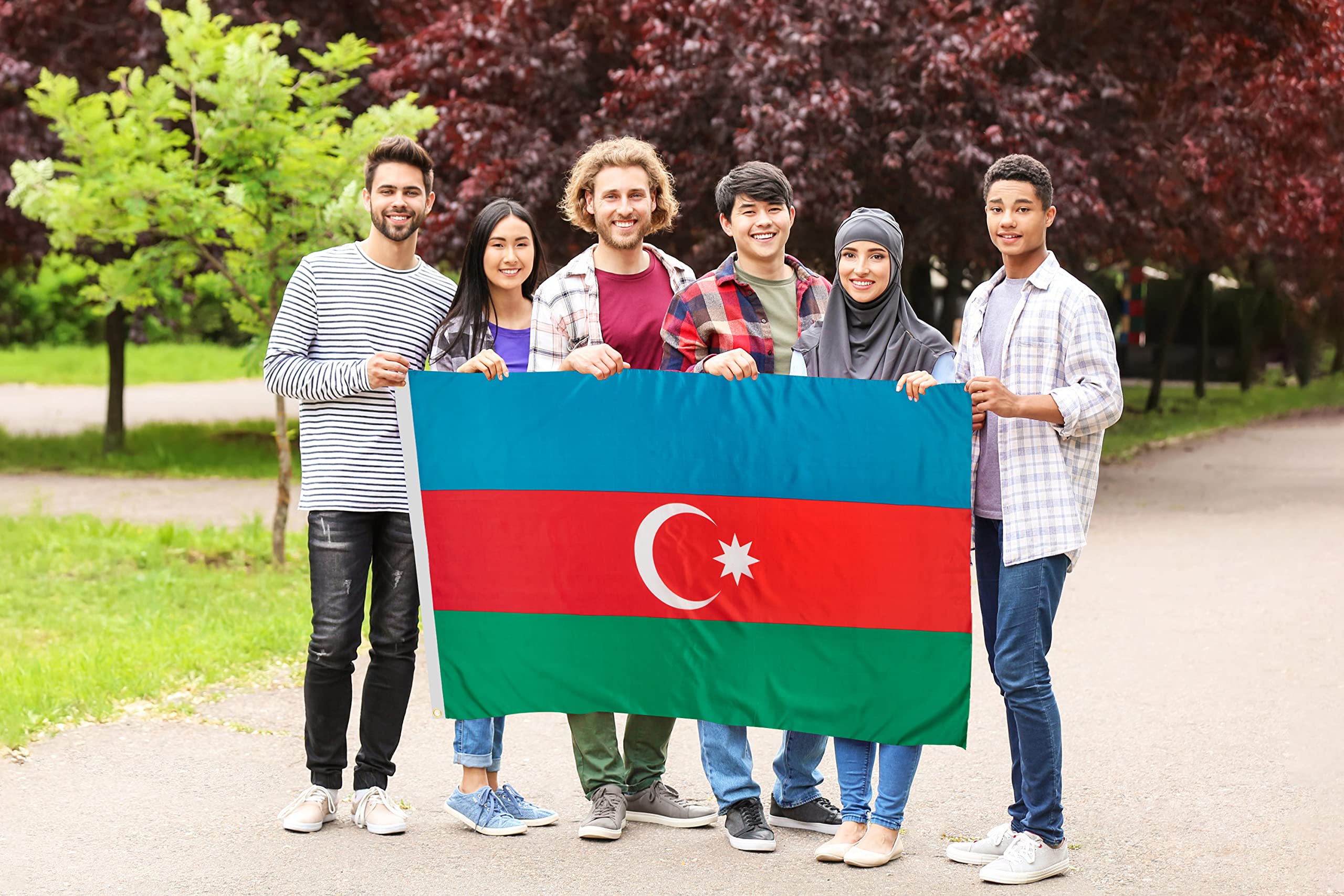 DANF Azerbaijan Flag 3x5 Ft Thick Polyester, Fade Resistant, Brass Grommets, Canvas Header Azerbaijani National Flags with 3 X 5 Feet