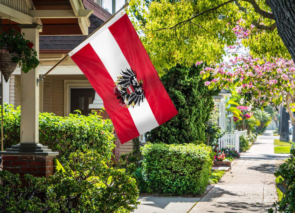 DANF Austria Flag 3x5 Ft - 100D Thicker Polyester - Austrian Coat of arms National Flags Double Stitched Quality 3 X 5 Feet with Brass Grommets Indoor & Outdoor Use