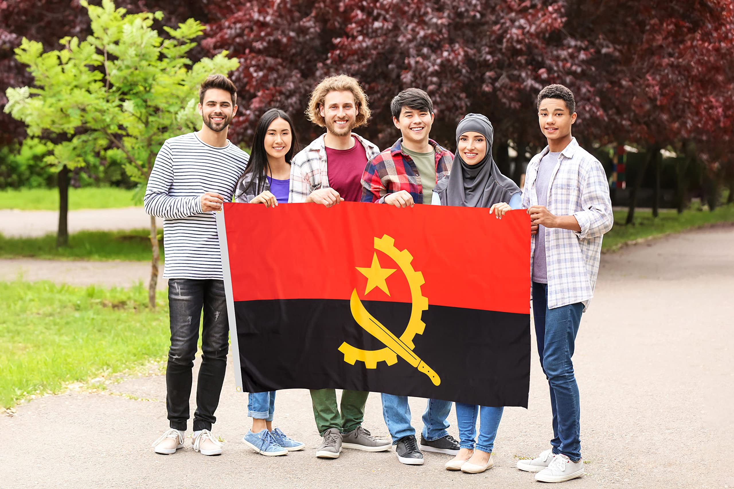 DANF Angola Flag 3x5 Ft Thick Polyester, Fade Resistant, Brass Grommets, Canvas Header Angolan National Flags with 3 X 5 Feet