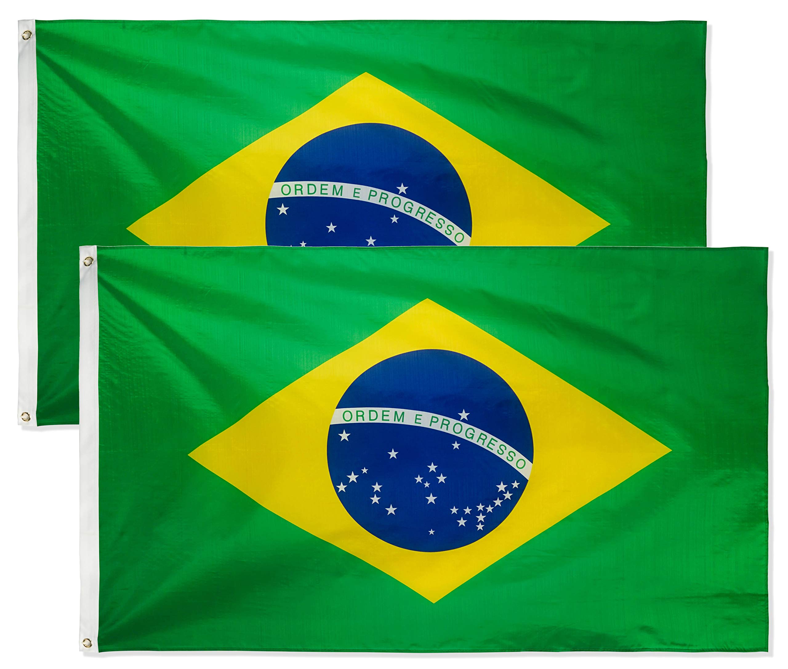 DANF 2 Pack Brazil Flag 3x5 Foot Polyester Brazilian National Flags Polyester with Brass Grommets 3 X 5 Ft
