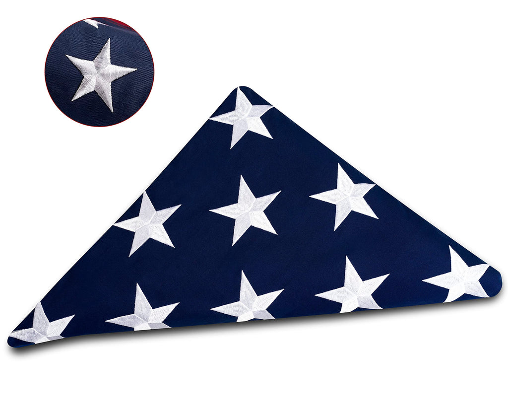 DANF Memorial American Flag 5x9.5 ft Burial Flag 100% Heavy Duty Cotton for Veteran,Embroidered Stars, Sewn Stripes,Brass Grommets US USA Military Flags for Display Case