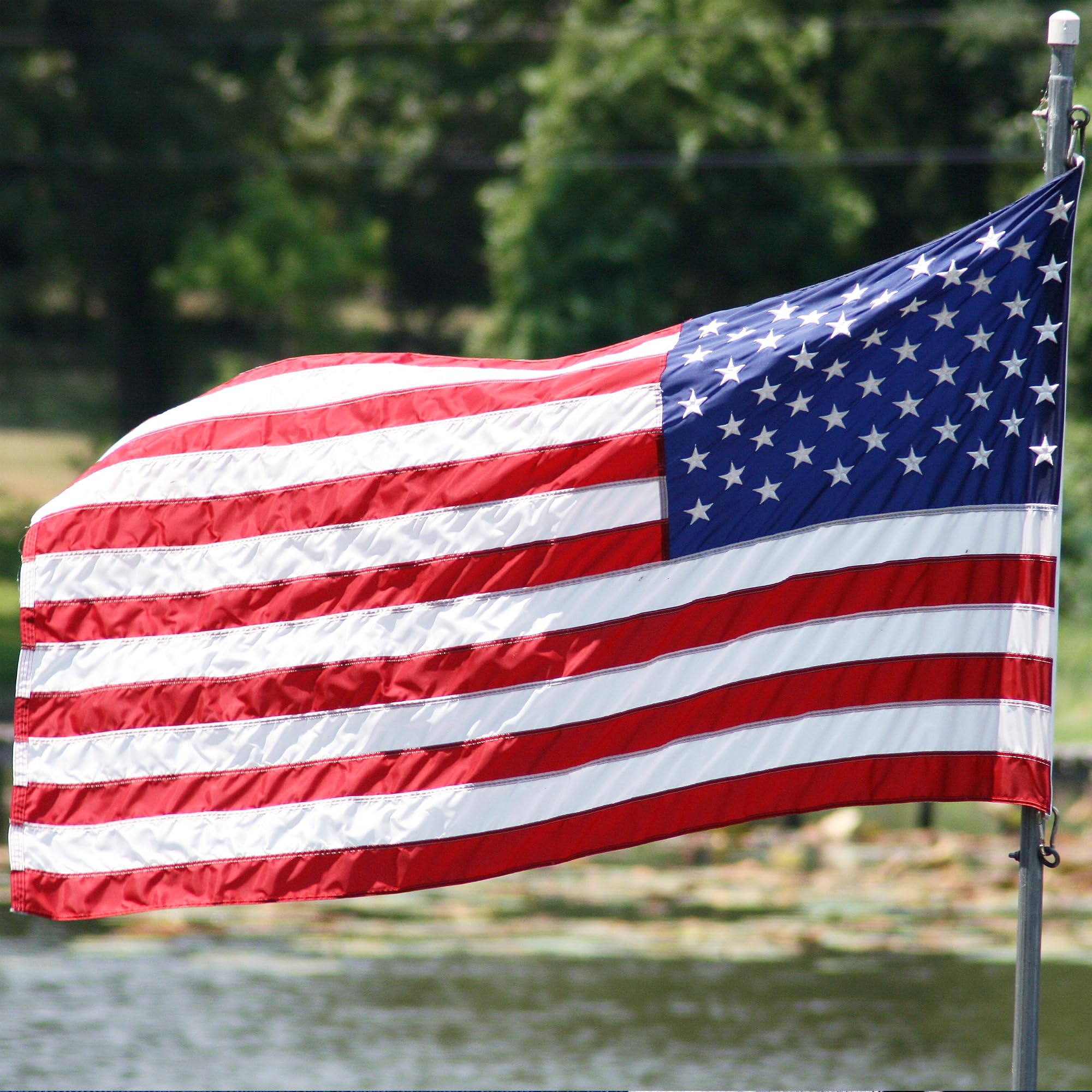 American Flag for Outside 3x5 Ft - TearProof Series Outdoor Use US Flags - Long Lasting, Fade Resistant - Thick Spun Polyester USA Banner - High Wind United States Flag - Embroidered Stars, Sewn Stripes, Brass Grommets