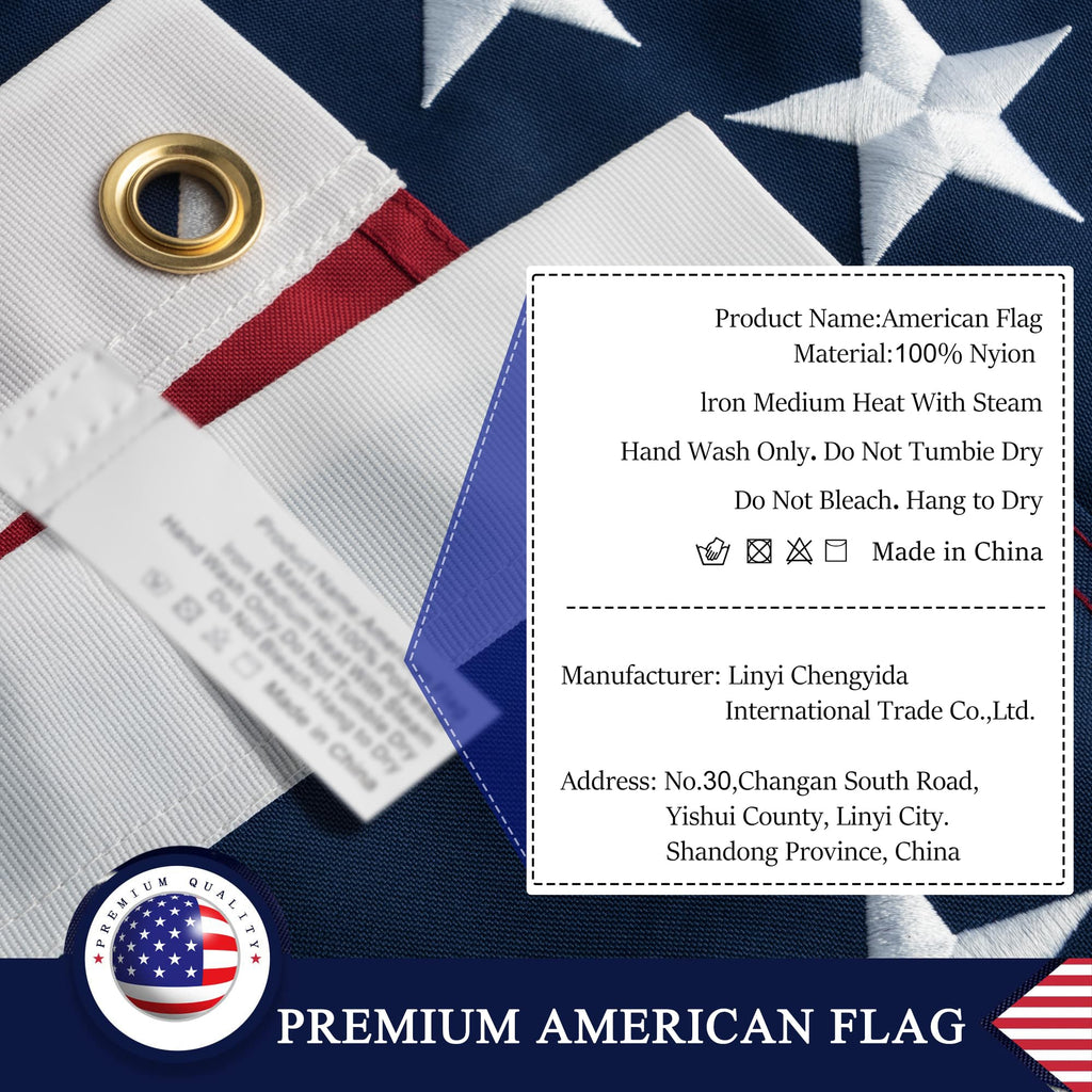 American Flag 5x8 ft: Long Lasting US Flag, Heavy Duty Nylon, Embroidered Stars, Sewn Stripes, Brass Grommets, UV Protection Perfect for Outdoors! USA Flag