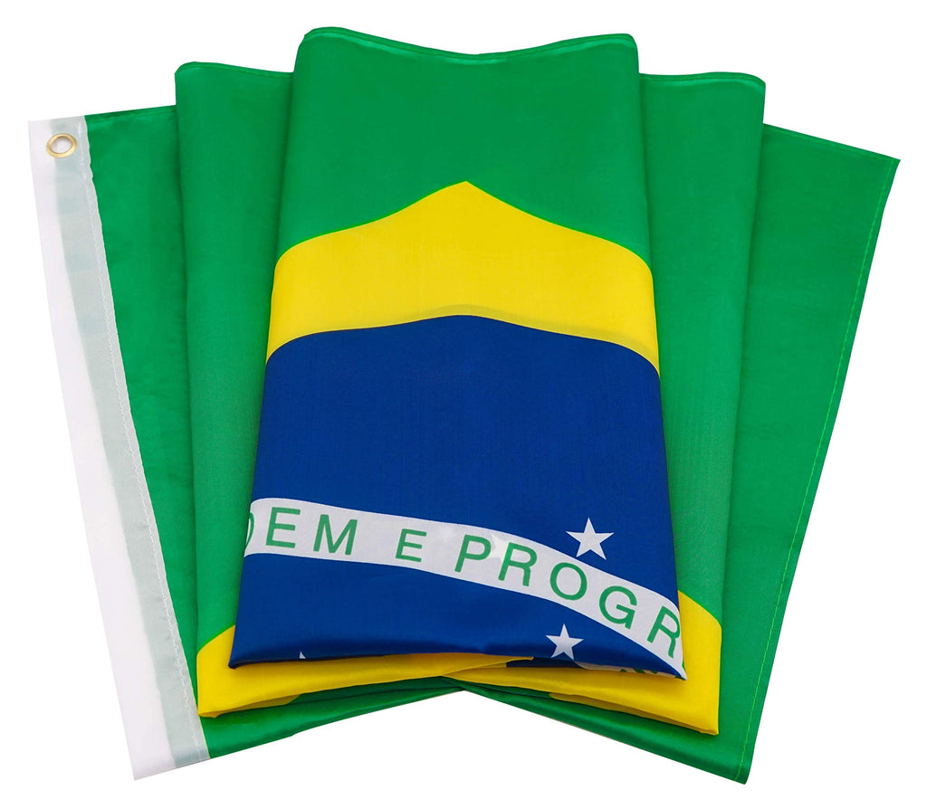 DANF Brazil Flag 3x5 Ft Thick Polyester, Fade Resistant, Brass Grommets, Canvas Header Brazilian National Flags 3 X 5 Feet