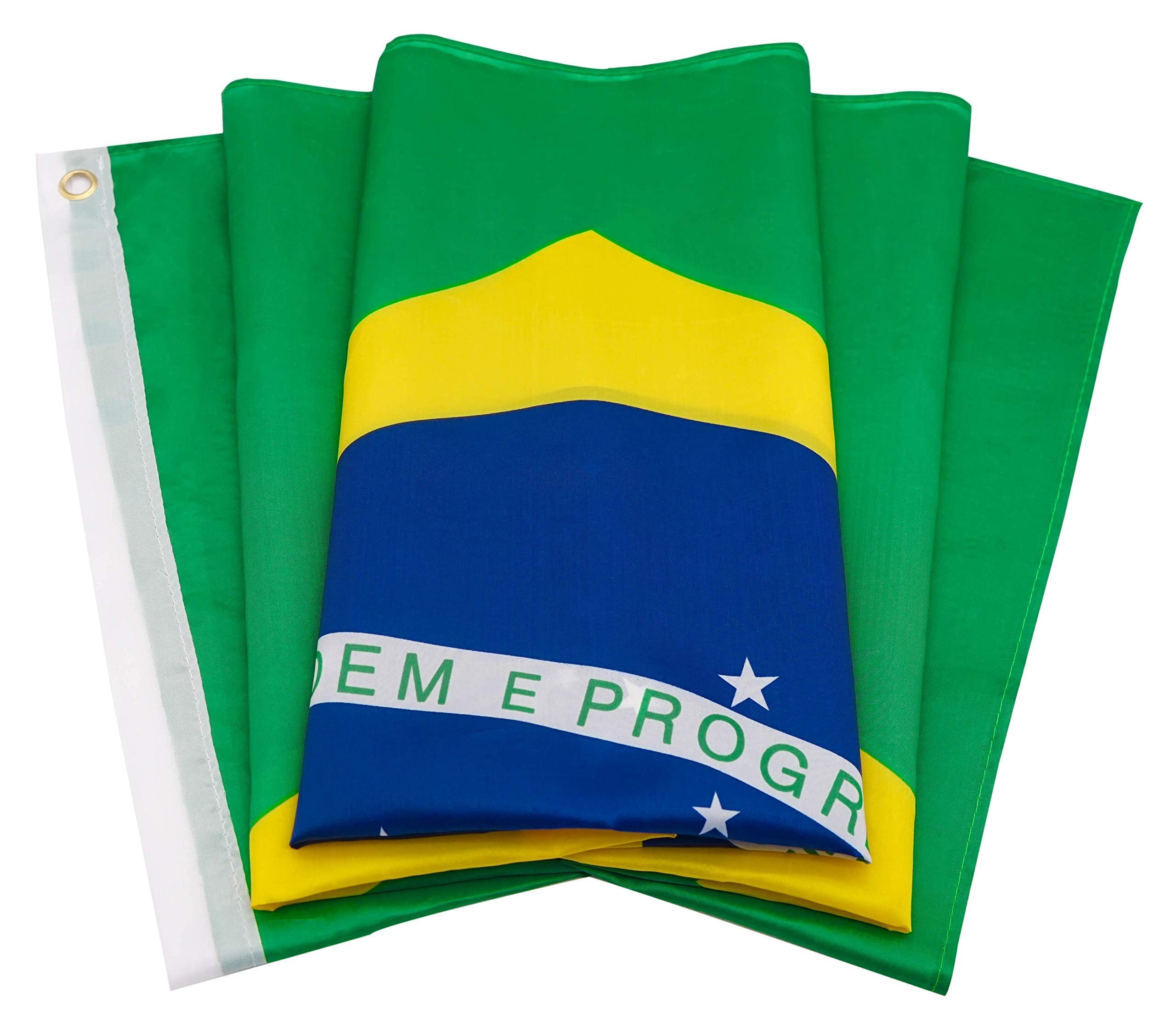 DANF Brazil Flag 3x5 Ft Thick Polyester, Fade Resistant, Brass Grommets, Canvas Header Brazilian National Flags 3 X 5 Feet