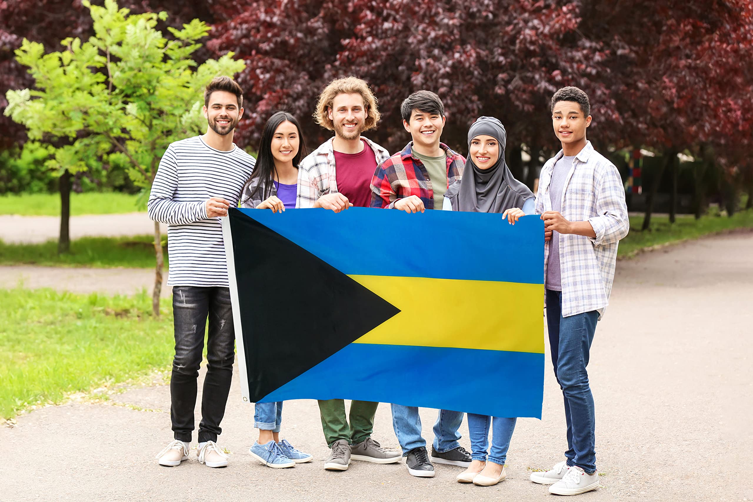 DANF Bahamas Flag 3x5 Ft Thick Polyester, Fade Resistant, Brass Grommets, Canvas Header, Double Sided Bahamian CARIBBEAN National Flags 3 X 5 Feet