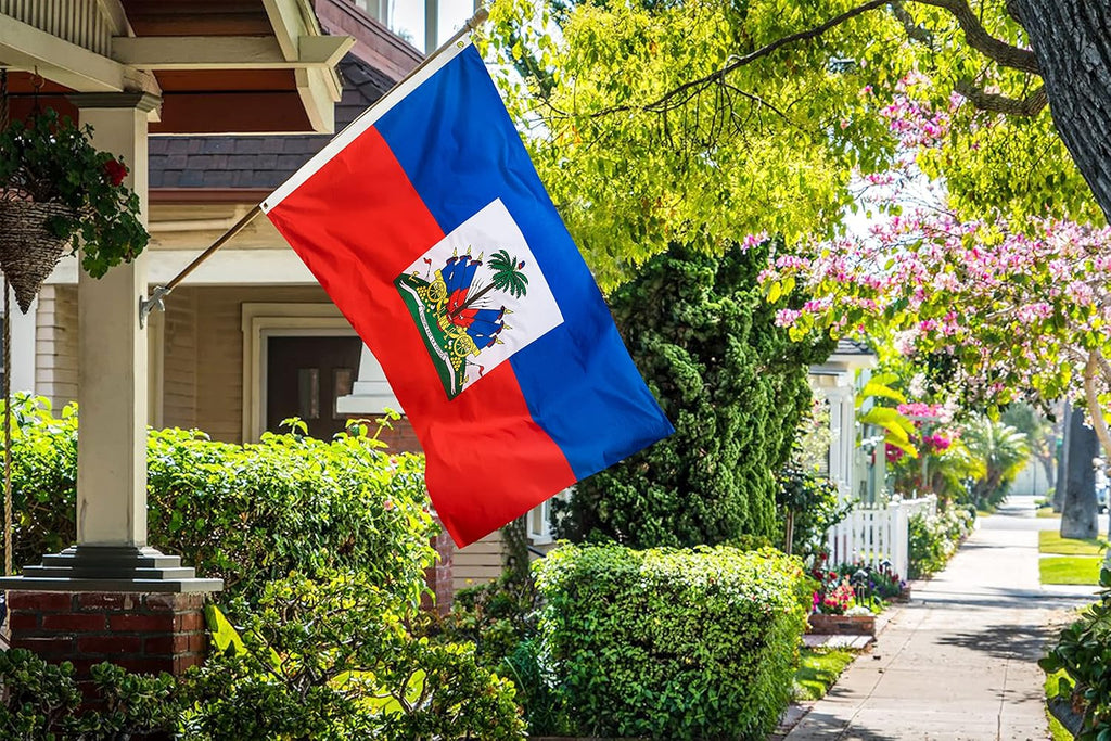 DANF Haiti Flag 3x5 Ft Thick Polyester, Fade Resistant, Brass Grommets, Canvas Header,Double Sided Haitian National Flags 3 X 5 Feet