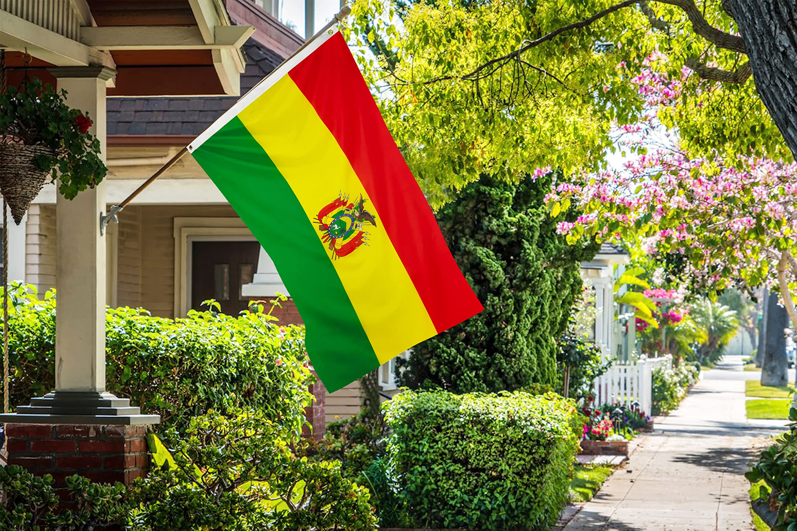 DANF Bolivia Flag 3x5 Ft Thick Polyester, Fade Resistant, Brass Grommets, Canvas Header, Double Sided Bolivian National Flags 3 X 5 Feet