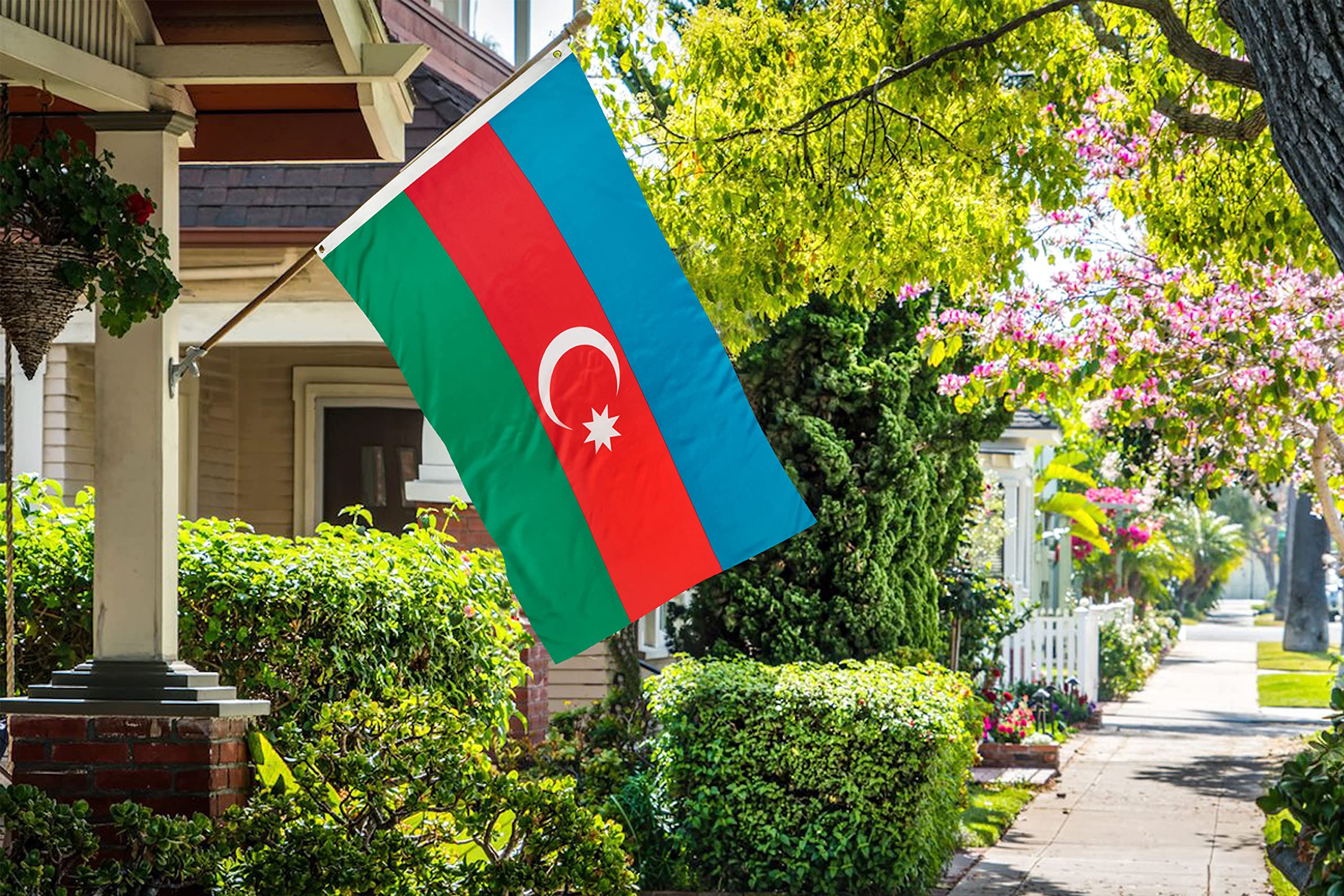 DANF Azerbaijan Flag 3x5 Ft Thick Polyester, Fade Resistant, Brass Grommets, Canvas Header Azerbaijani National Flags with 3 X 5 Feet