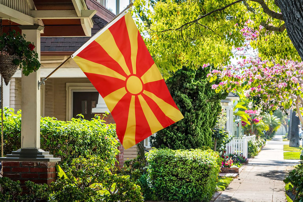 DANF Macedonia Flag 3x5 Ft Thick Polyester, Fade Resistant, Brass Grommets, Canvas Header Macedonian National Flags with 3 X 5 Feet