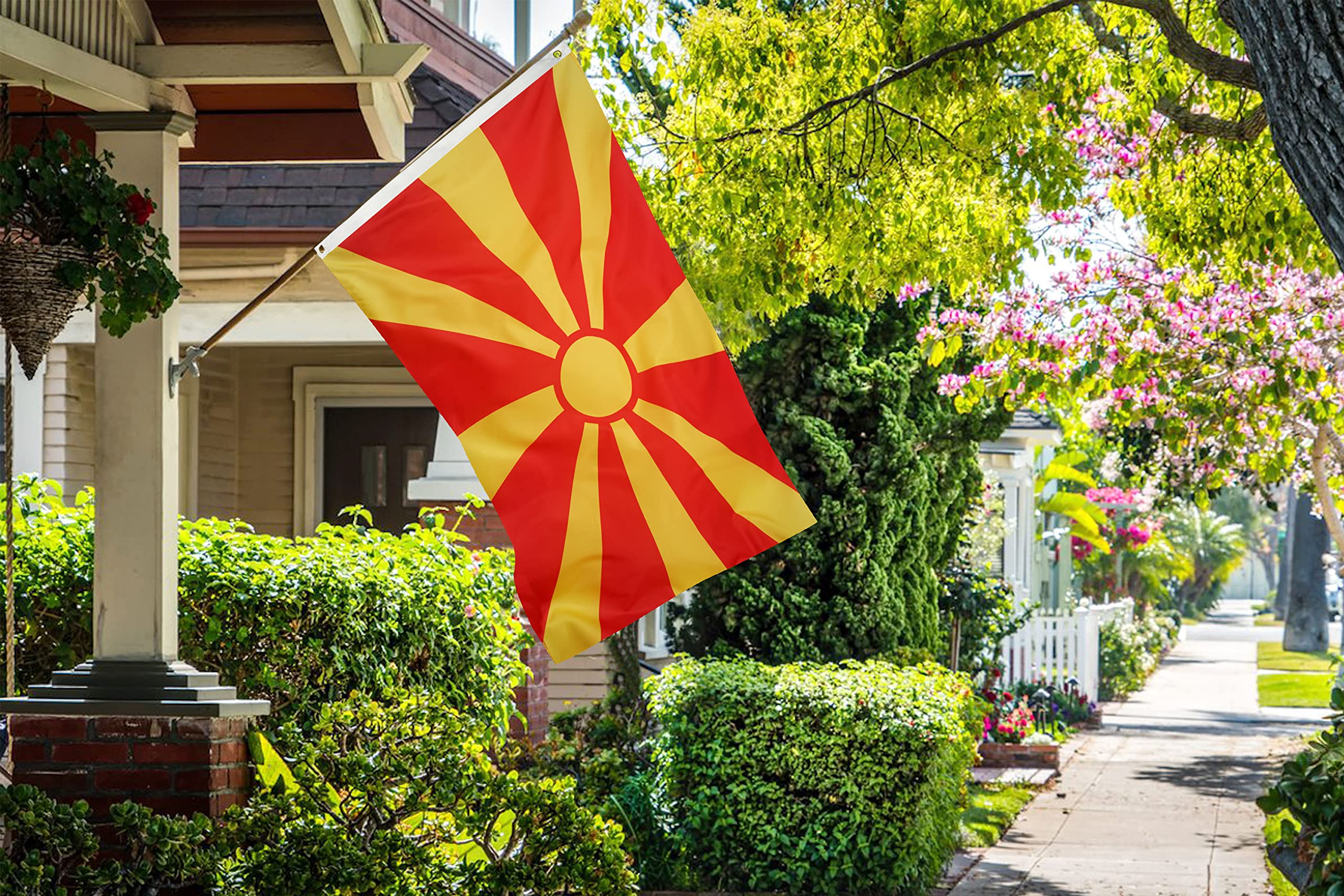 DANF Macedonia Flag 3x5 Ft Thick Polyester, Fade Resistant, Brass Grommets, Canvas Header Macedonian National Flags with 3 X 5 Feet