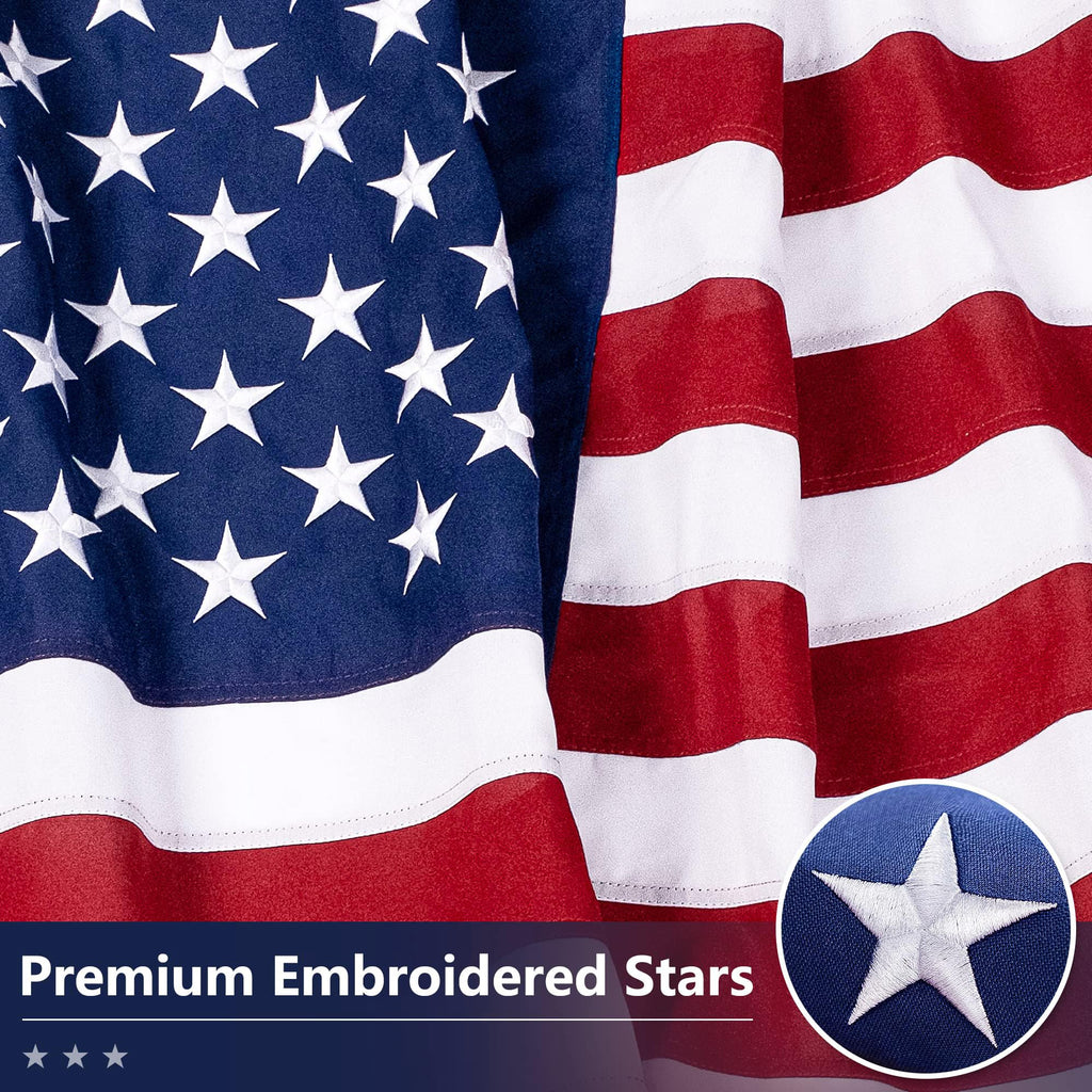 American Flag for Outside 3x5 Ft - TearProof Series Outdoor Use US Flags - Long Lasting, Fade Resistant - Thick Spun Polyester USA Banner - High Wind United States Flag - Embroidered Stars, Sewn Stripes, Brass Grommets