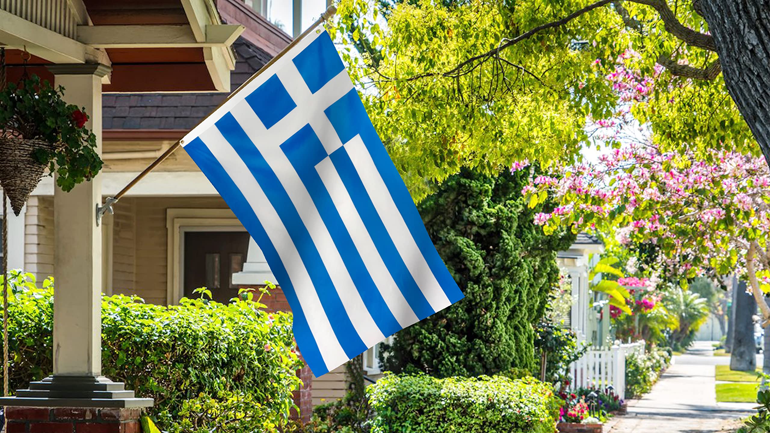 DANF Greece Flag 3x5 Ft Thick Polyester, Fade Resistant, Brass Grommets, Canvas Header, Double Sided Greek National Flags 3x5 Feet